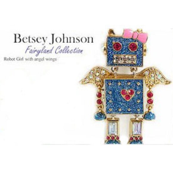 Betsey Johnson Mismatched Blue Glitter Robot Earrings Extremely Rare Collectors - Picture 11 of 11